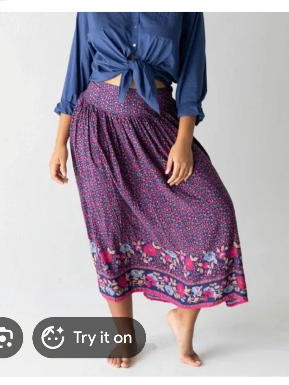 Natural Life Skirt Boho Print Medium Floral PullOn Midi Slit Side